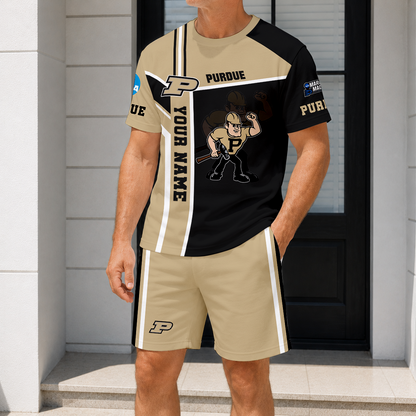 ELITE EDITION - NEW CUSTOMIZED NCAA MAM20 PUB PURDUE BOILERMAKERS T-SHIRT & SHORT PANTS SET