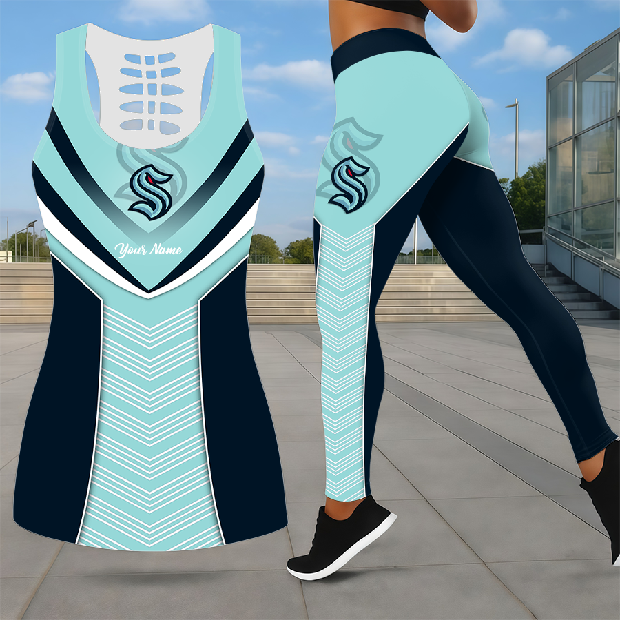 LIMITED EDITION - NEW CUSTOMIZED NHL20 STK SEATTLE KRAKEN LEGGINGS & HOLLOW TANK TOP SET