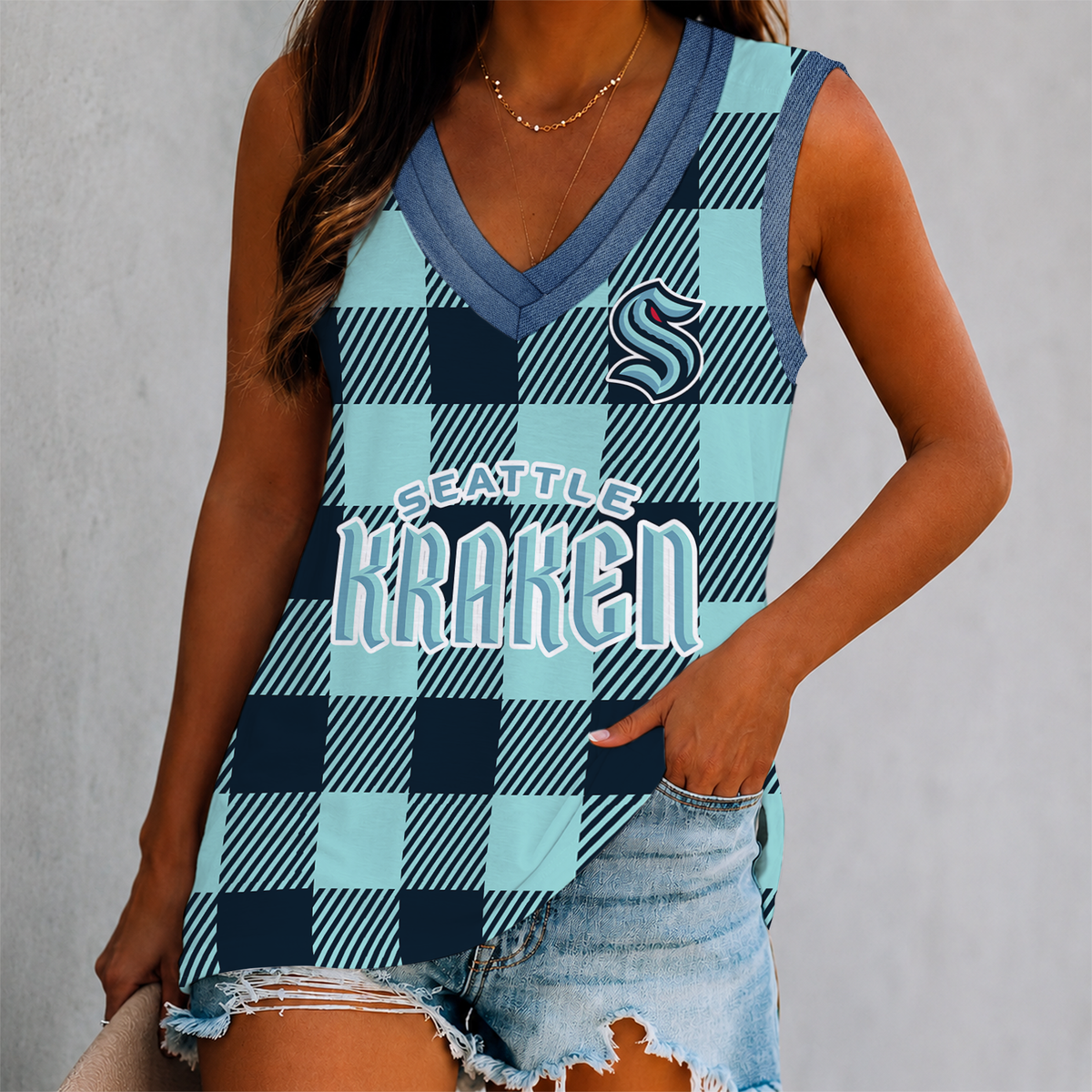 LIMITED EDITION - NEW CUSTOMIZED NHL20 STK SEATTLE KRAKEN WOMEN'S V-NECK TANK TOP