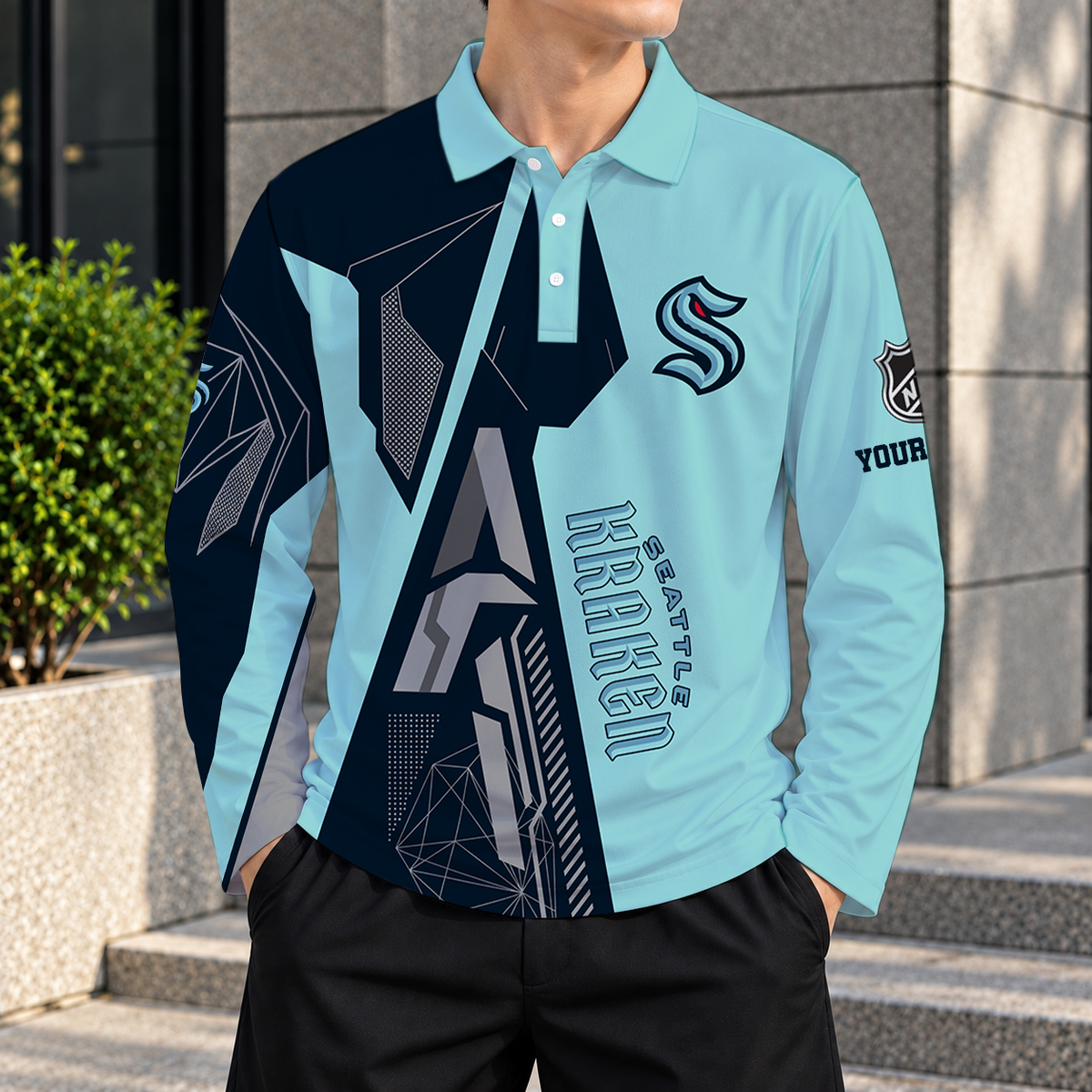 LIMITED DROP - NEW CUSTOMIZED NHL20 STK SEATTLE KRAKEN MEN LONG SLEEVE POLO