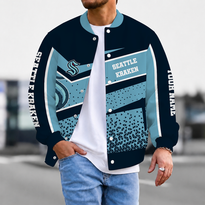 LIMITED EDITION - NEW CUSTOMIZED NHL20 STK SEATTLE KRAKEN SATIN VARSITY JACKET & BASEBALL JACKET