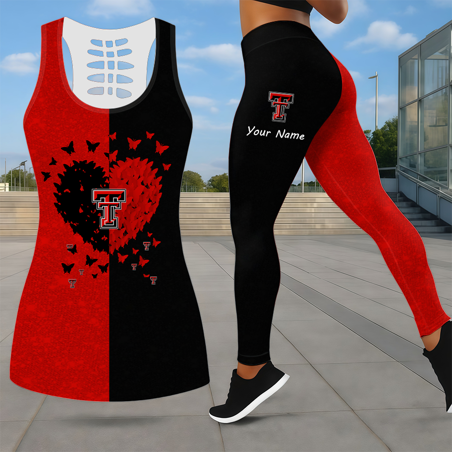 LIMITED EDITION - NEW CUSTOMIZED NCAA CWS20 TRR TEXAS TECH RED RAIDERS LEGGINGS & HOLLOW TANK TOP SET