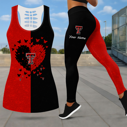 LIMITED EDITION - NEW CUSTOMIZED NCAA CWS20 TRR TEXAS TECH RED RAIDERS LEGGINGS & HOLLOW TANK TOP SET