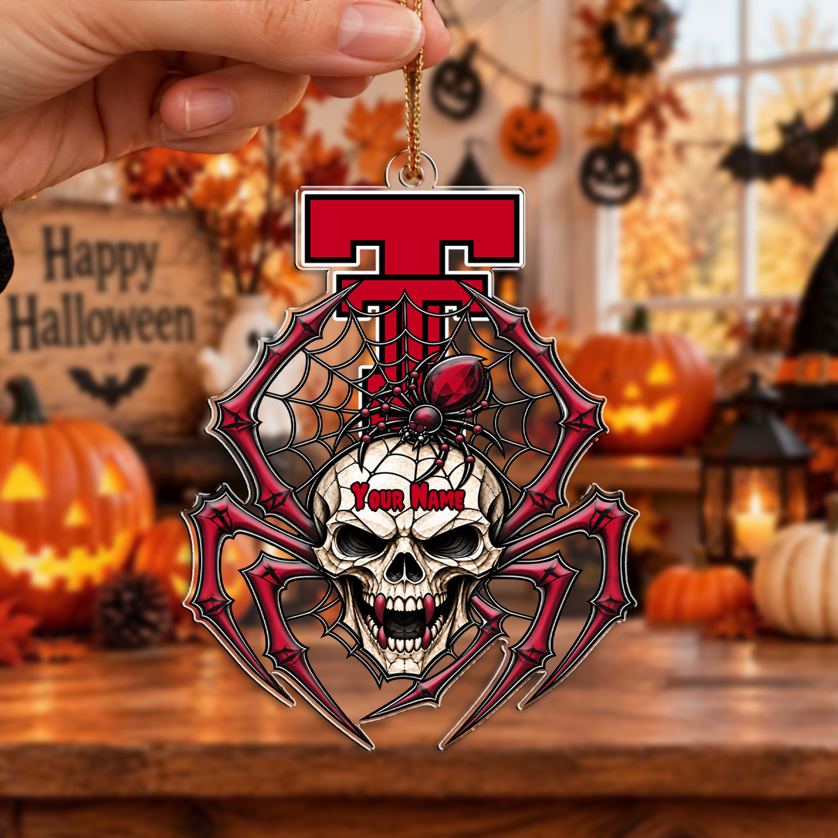 FINAL SALE - NEW CUSTOMIZED NCAA CWS20 TRR TEXAS TECH RED RAIDERS HALLOWEEN ACRYLIC ORNAMENT