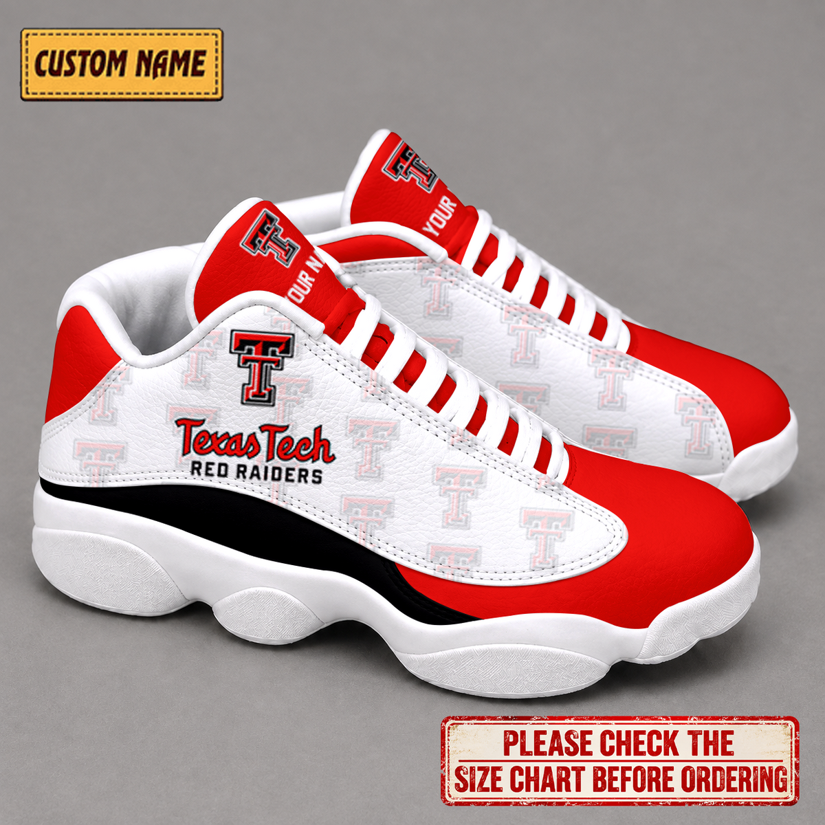 LIMITED EDITION - NEW CUSTOMIZED NCAA CWS20 TRR TEXAS TECH RED RAIDERS AIR JORDAN 13 LOW TOP SNEAKER