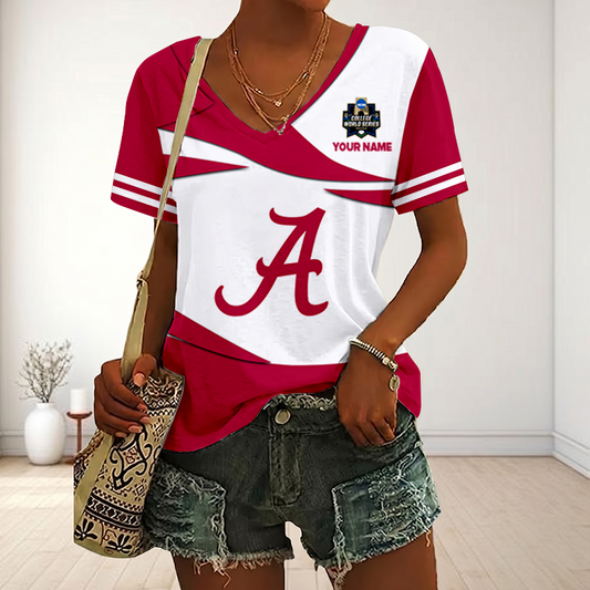 VIRAL EDITON - NEW CUSTOMIZED CWS NCAA21 ABC AB CRIMSON TIDE V-NECK FEMALE SHIRT