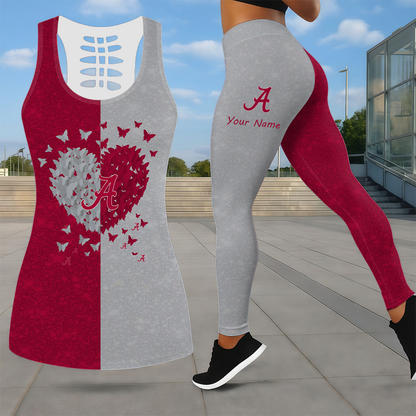 LIMITED EDITION - NEW CUSTOMIZED NCAA CWS21 ABC ALABAMA CRIMSON TIDE LEGGINGS & HOLLOW TANK TOP SET