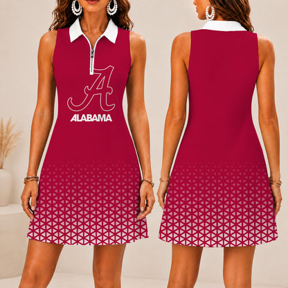 ELITE EDITION - NEW CUSTOMIZED | NCAA CWS21 ABC ALABAMA CRIMSON TIDE WOMEN'S ZIP SLEEVELESS POLO DRESS