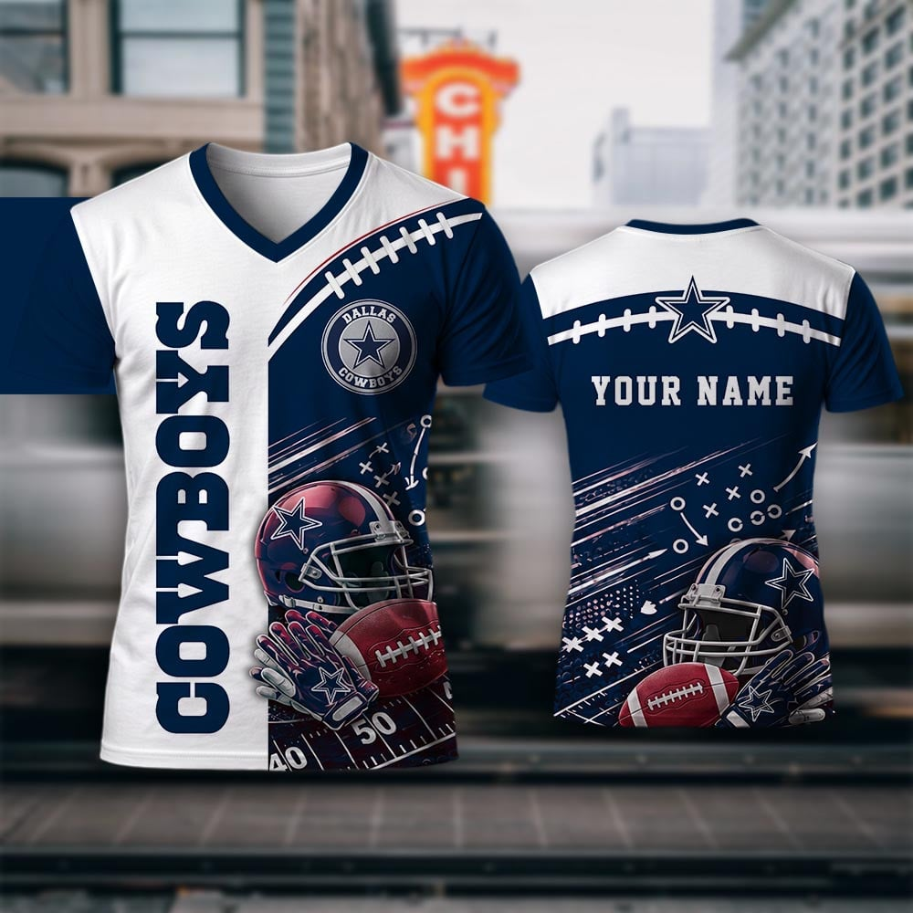 LIMITED EDITION - NEW CUSTOMIZED NFL21 DCB DALLAS COWBOYS V-NECK T-SHIRT