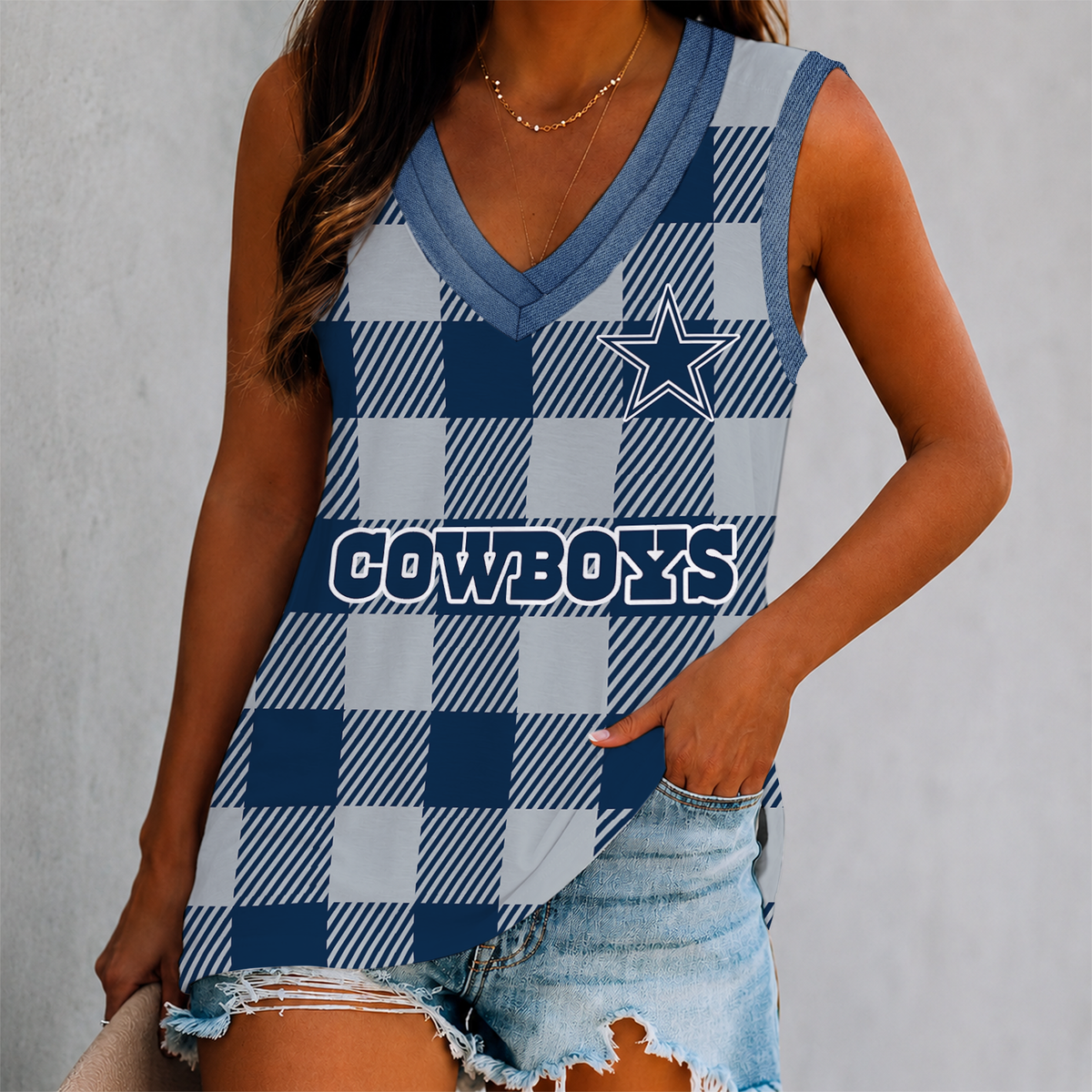 LIMITED EDITION - NEW CUSTOMIZED NFL21 DCB DALLAS COWBOYS WOMEN'S V-NECK TANK TOP