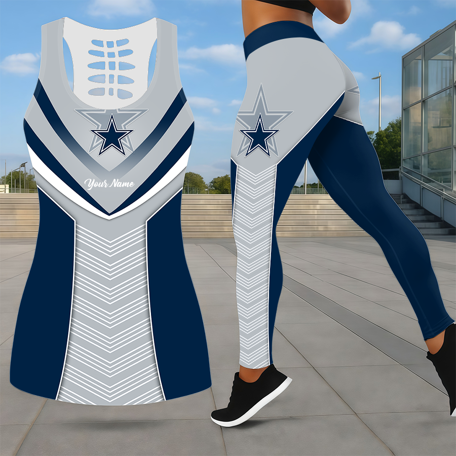 LIMITED EDITION - NEW CUSTOMIZED NFL21 DCB DALLAS COWBOYS LEGGINGS & HOLLOW TANK TOP SET