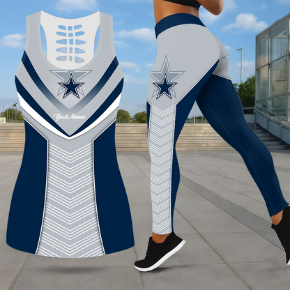 LIMITED EDITION - NEW CUSTOMIZED NFL21 DCB DALLAS COWBOYS LEGGINGS & HOLLOW TANK TOP SET