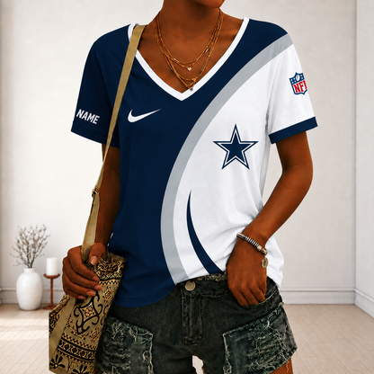 SPECIAL EDITION - NEW CUSTOMIZED NFL21 DCB DALLAS COWBOYS V-NECK FEMALE SHIRT