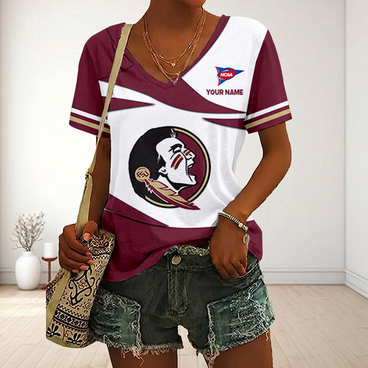 VIRAL EDITON - NEW CUSTOMIZED FBS NCAA21 FLS FL SEMINOLES V-NECK FEMALE SHIRT