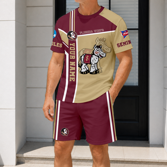 ELITE EDITION - NEW CUSTOMIZED NCAA FBS21 FLS FLORIDA STATE SEMINOLES T-SHIRT & SHORT PANTS SET