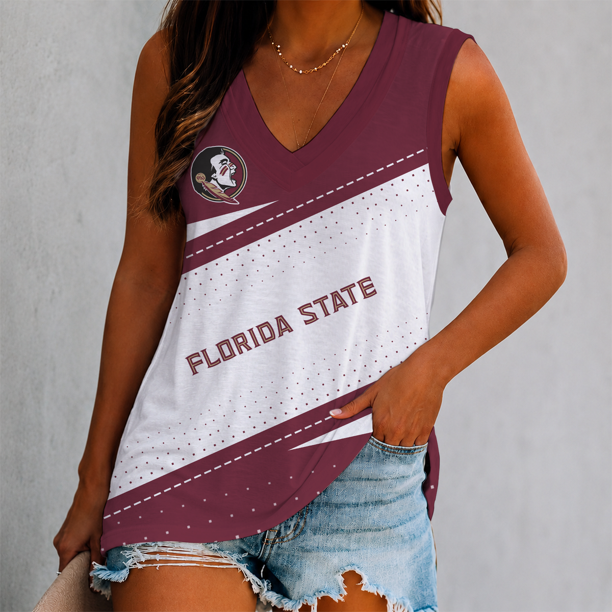 VIRAL EDITION - NEW CUSTOMIZED NCAA FBS21 FLS FLORIDA STATE SEMINOLES WOMEN'S V-NECK TANK TOP