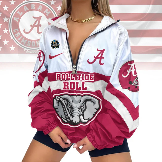 LIMITED EDITION - NEW CUSTOMIZED CWS NCAA21 ABC AB CRIMSON TIDE V-NECK ZIPPER SWEATSHIRT JACKET