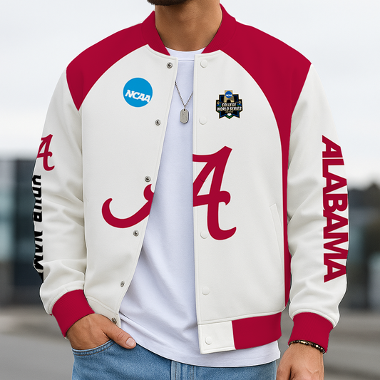 LIMITED DROP - NEW CUSTOMIZED|NCAA CWS21 ABC AB CRIMSON TIDE BASEBALL JACKET, SATIN VARSITY JACKET