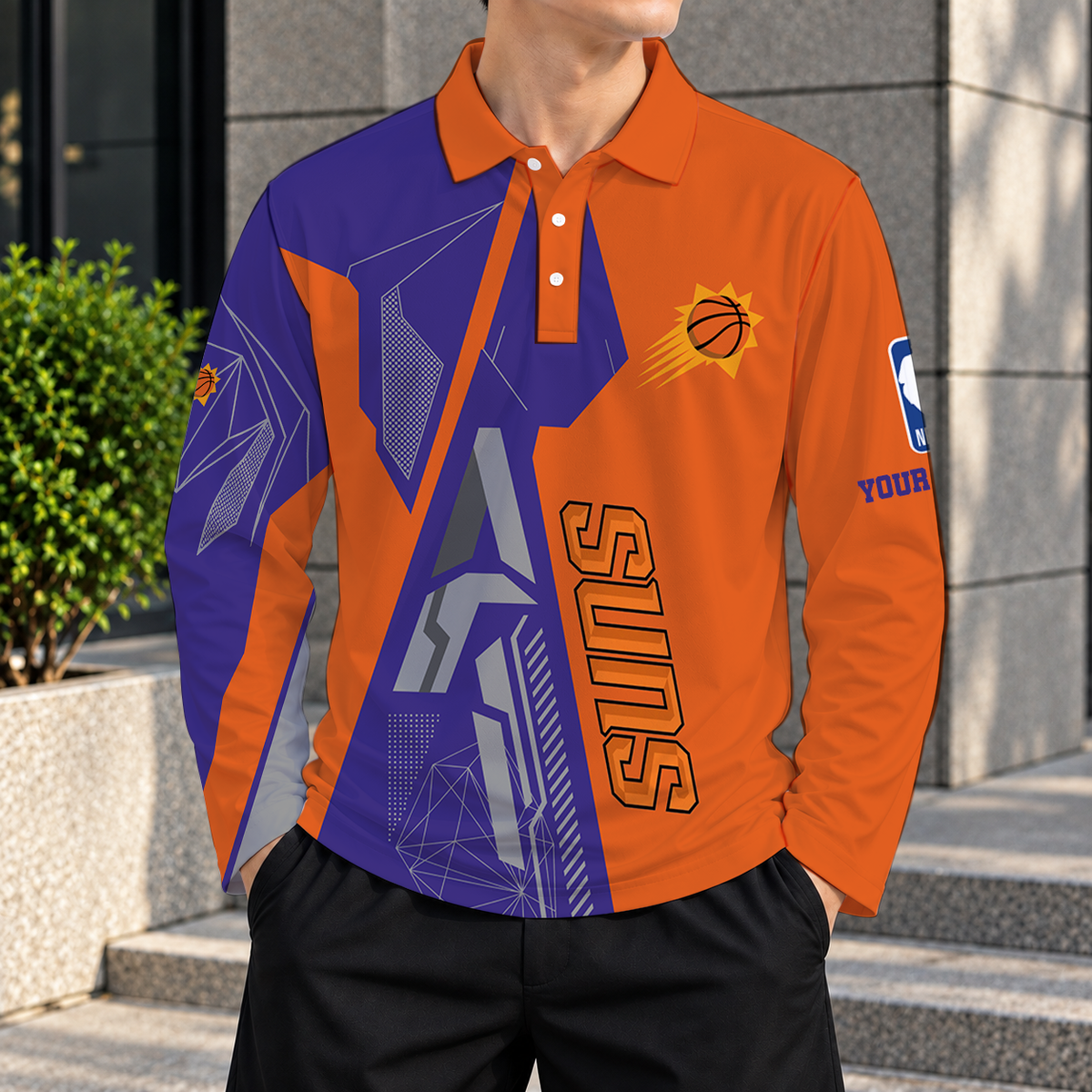 LIMITED EDITION - NEW CUSTOMIZED NBA21 PSU PHOENIX SUNS MEN'S LONG SLEEVE POLO