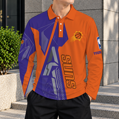 LIMITED EDITION - NEW CUSTOMIZED NBA21 PSU PHOENIX SUNS MEN'S LONG SLEEVE POLO