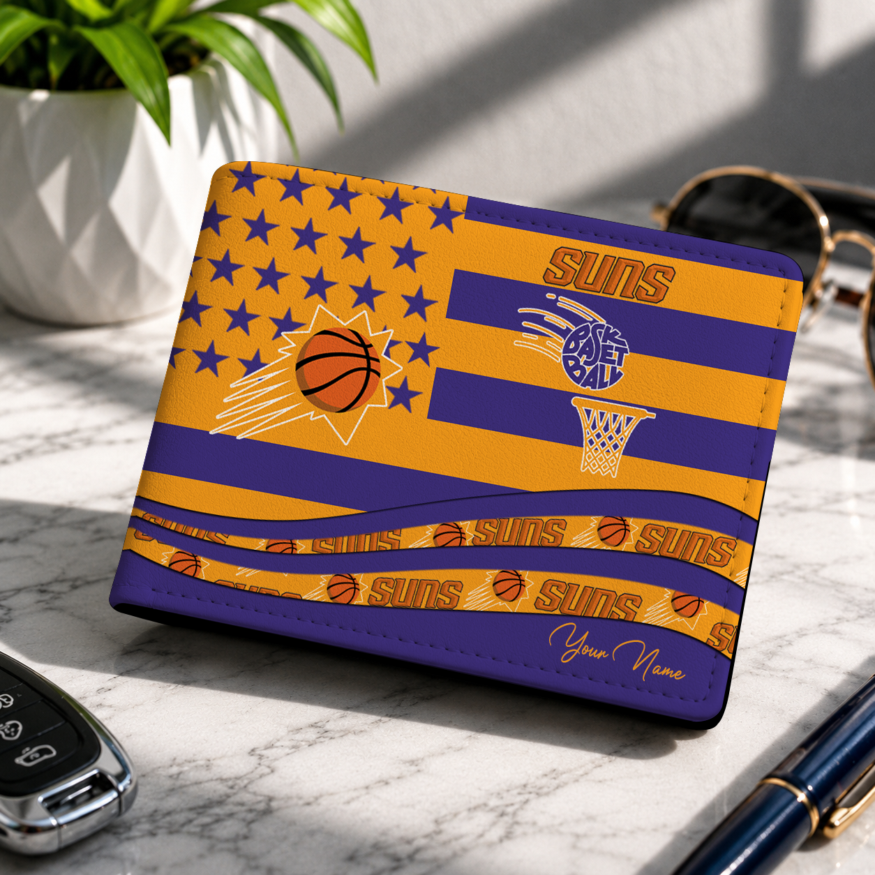 FINAL SALE - NEW CUSTOMIZED NBA21 PSU PHOENIX SUNS LEATHER WALLET