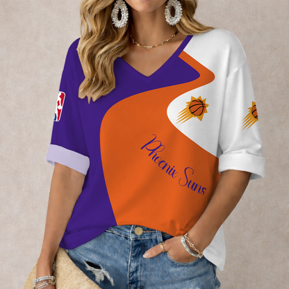 LIMITED EDITION - NEW CUSTOMIZED NBA21 PSU PHOENIX SUNS WOMEN'S V-NECK LONG SLEEVE SHIRT