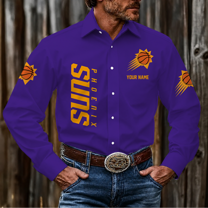 FINAL SALE - NEW CUSTOMIZED NBA21 PSU PHOENIX SUNS MEN'S LONG SLEEVE BUTTON-UP SHIRT