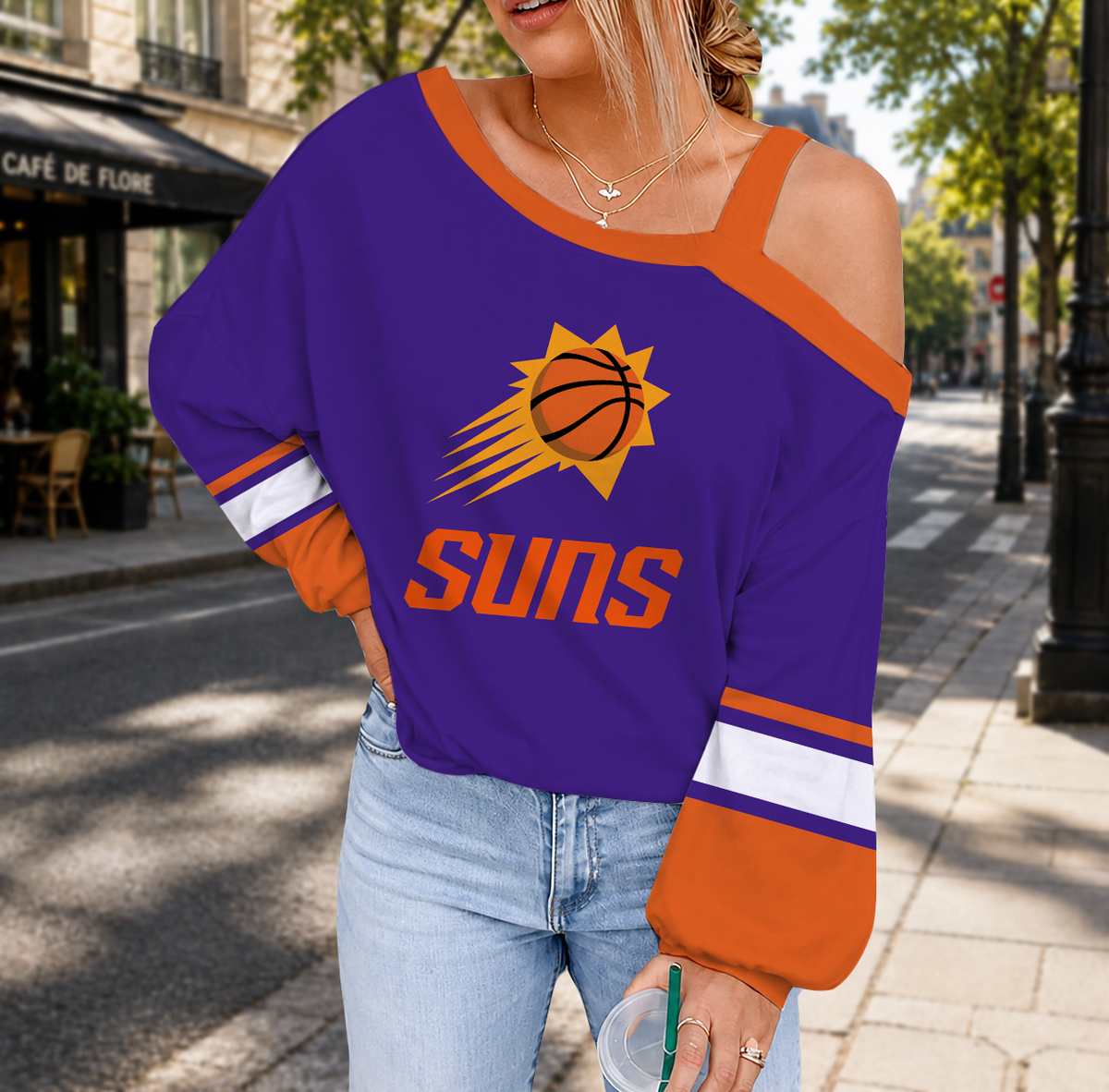 FINAL SALE - NEW CUSTOMIZED NBA21 PSU PHOENIX SUNS DROP SHOULDER SWEATSHIRT