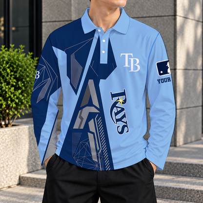 SPECIAL EDITION - NEW CUSTOMIZED MLB21 TBR TAMPA BAY RAYS MEN'S LONG SLEEVE POLO