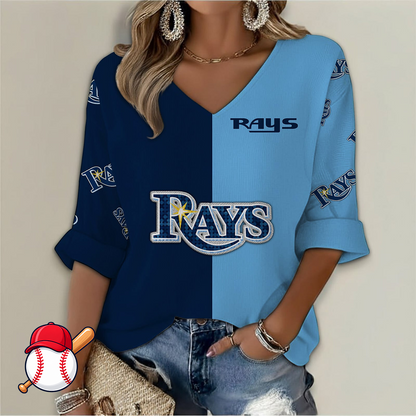 LIMITED EDITION - NEW CUSTOMIZED MLB21 TBR TAMPA BAY RAYS WOMEN'S  V-NECK LONG SLEEVE SHIRT