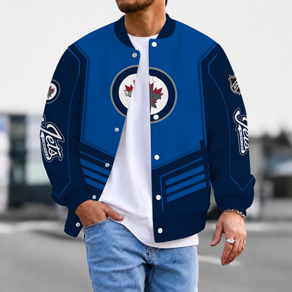 LIMITED EDITION - NEW CUSTOMIZED NHL21 WPJ WINNIPEG JETS SATIN VARSITY JACKET & BASEBALL JACKET