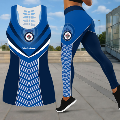 LIMITED EDITION - NEW CUSTOMIZED NHL21 WPJ WINNIPEG JETS LEGGINGS & HOLLOW TANK TOP SET