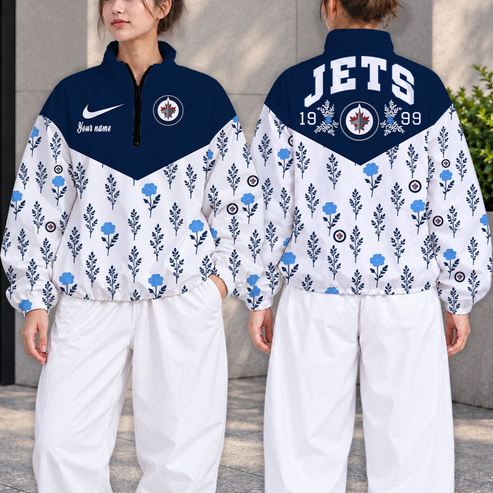 SPECIAL EDITION - NEW CUSTOMIZED NHL21 WPJ WINNIPEG JETS V-NECK ZIPPER SWEATSHIRT JACKET