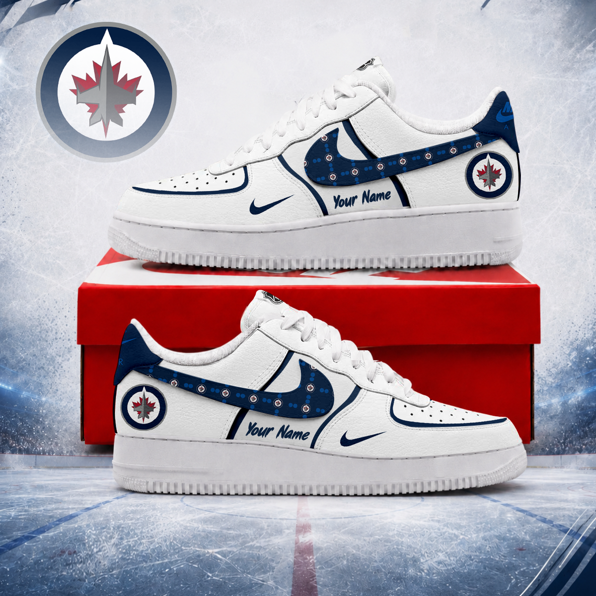 LIMITED EDITION - NEW CUSTOMIZED NHL21 WPJ WINNIPEG JETS AF1 SHOES