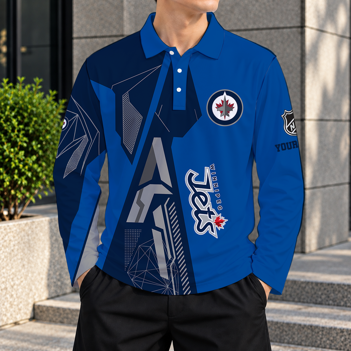LIMITED DROP - NEW CUSTOMIZED NHL21 WPJ WINNIPEG JETS MEN LONG SLEEVE POLO