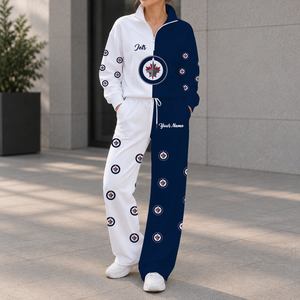 LIMITED EDITION - NEW CUSTOMIZED NHL21 WPJ WINNIPEG JETS ZIPPER SWEATSHIRT & WIDE LEG PANTS SET