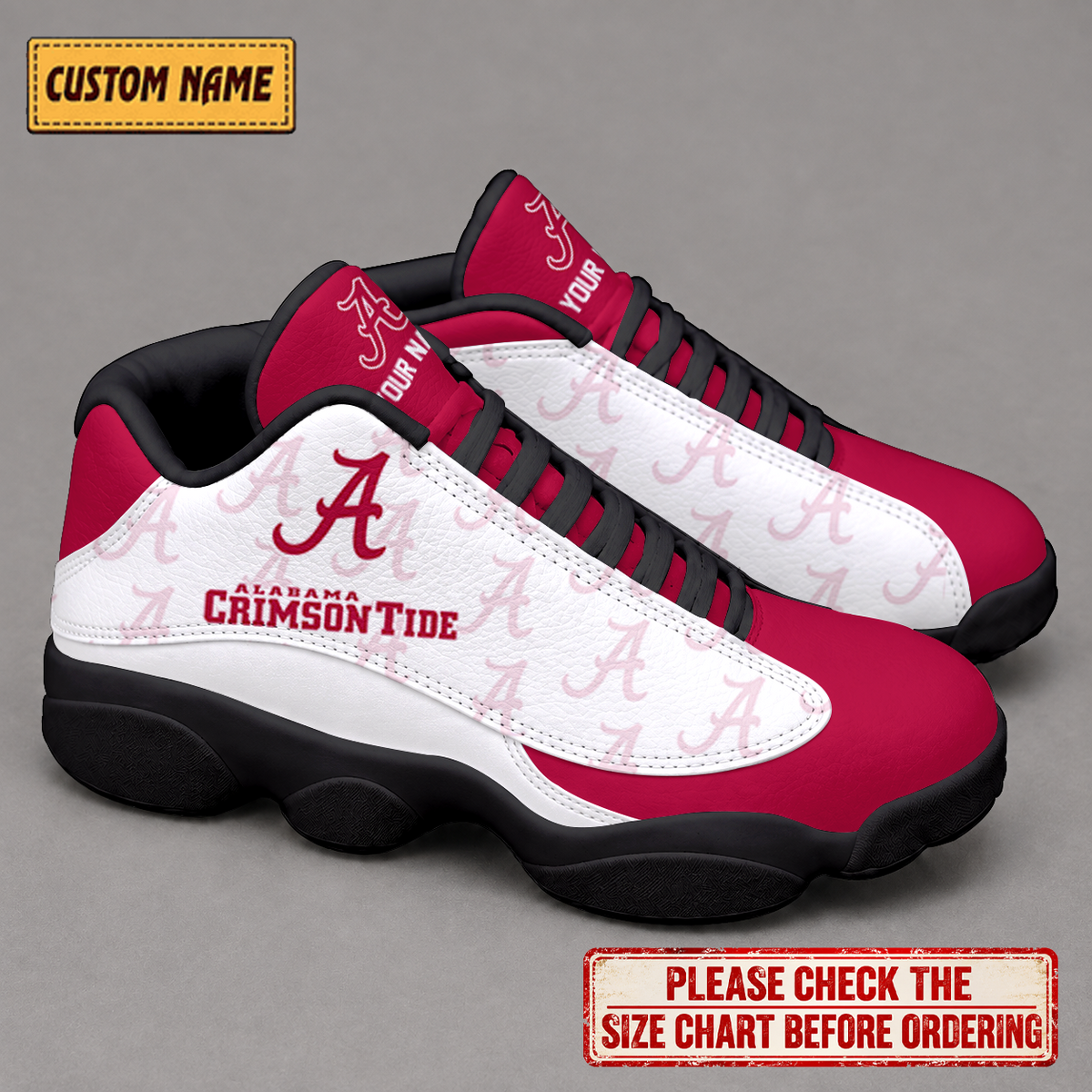 LIMITED EDITION - NEW CUSTOMIZED NCAA CWS21 ABC ALABAMA CRIMSON TIDE AIR JORDAN 13 LOW TOP SNEAKER