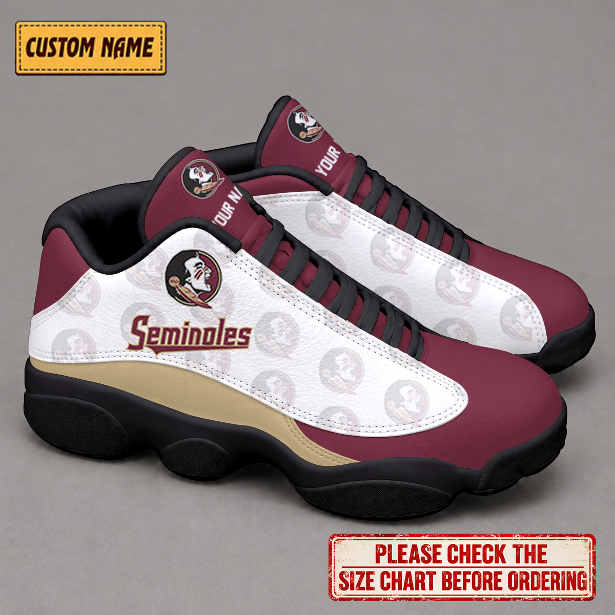 LIMITED EDITION - NEW CUSTOMIZED NCAA FBS21 FLS FLORIDA STATE SEMINOLES AIR JORDAN 13 LOW TOP SNEAKER