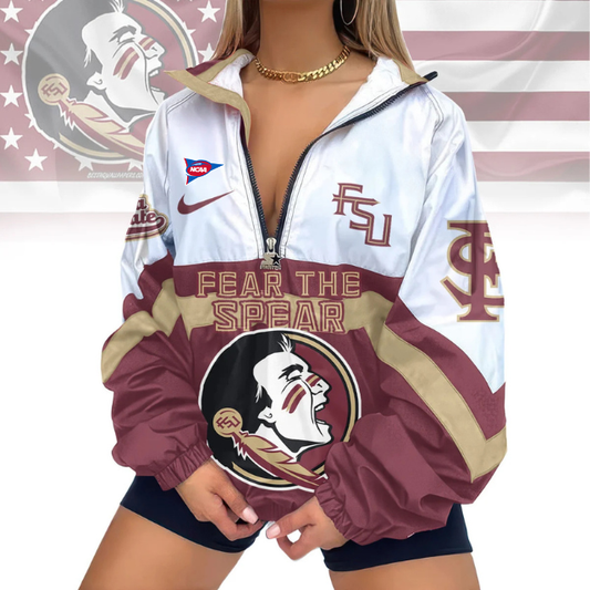 LIMITED EDITION - NEW CUSTOMIZED FBS NCAA21 FLS FL SEMINOLES V-NECK ZIPPER SWEATSHIRT JACKET