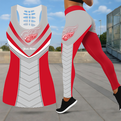 LIMITED EDITION - NEW CUSTOMIZED NHL22 DRW DETROIT RED WINGS LEGGINGS & HOLLOW TANK TOP SET