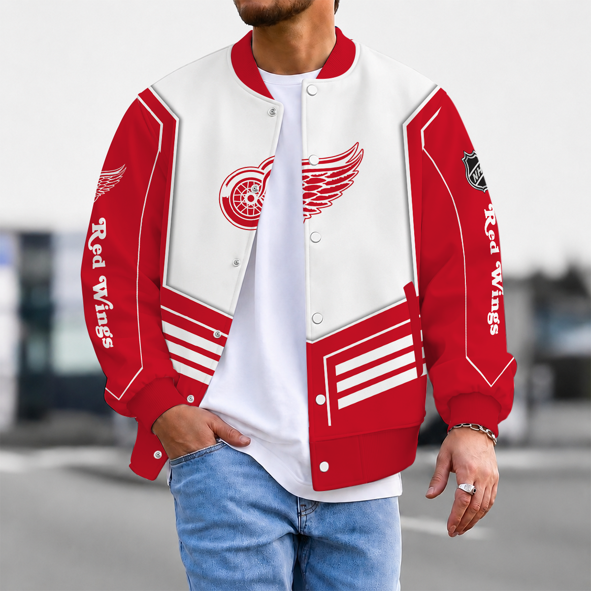 LIMITED EDITION - NEW CUSTOMIZED NHL22 DRW DETROIT RED WINGS SATIN VARSITY JACKET & BASEBALL JACKET