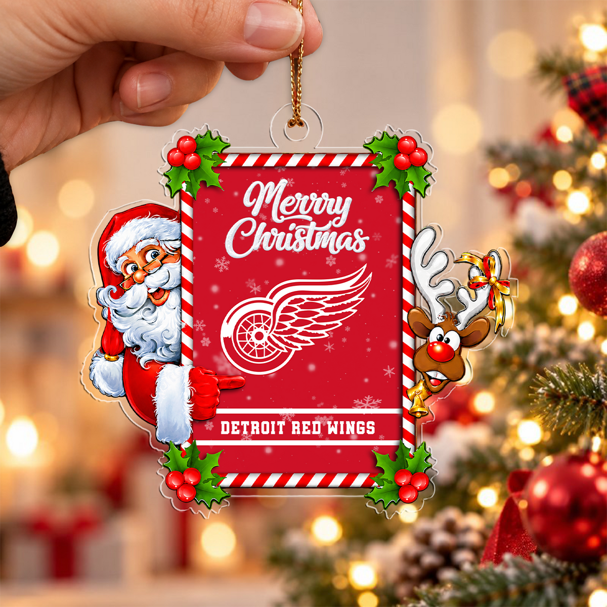 VIRAL EDITION - NEW CUSTOMIZED NHL22 DRW DETROIT RED WINGS CHRISTMAS ACRYLIC ORNAMENT