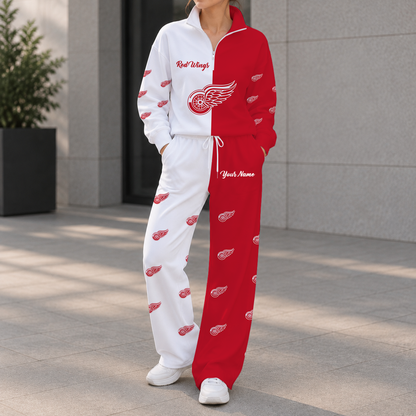 LIMITED EDITION - NEW CUSTOMIZED NHL22 DRW DETROIT RED WINGS ZIPPER SWEATSHIRT & WIDE LEG PANTS SET