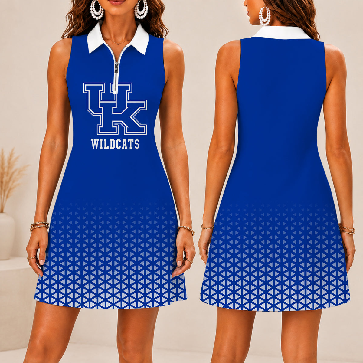 ELITE EDITION - NEW CUSTOMIZED | NCAA MAM22 KEW KENTUCKY WILDCATS WOMEN'S ZIP SLEEVELESS POLO DRESS