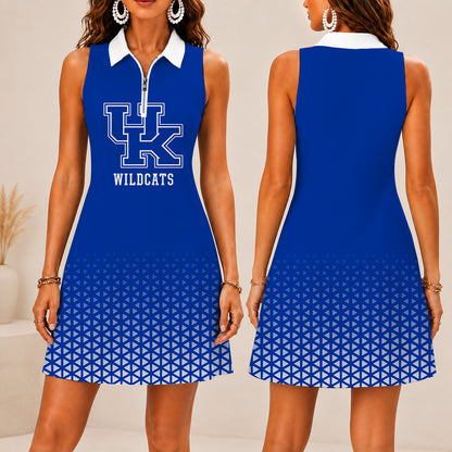 ELITE EDITION - NEW CUSTOMIZED | NCAA MAM22 KEW KENTUCKY WILDCATS WOMEN'S ZIP SLEEVELESS POLO DRESS
