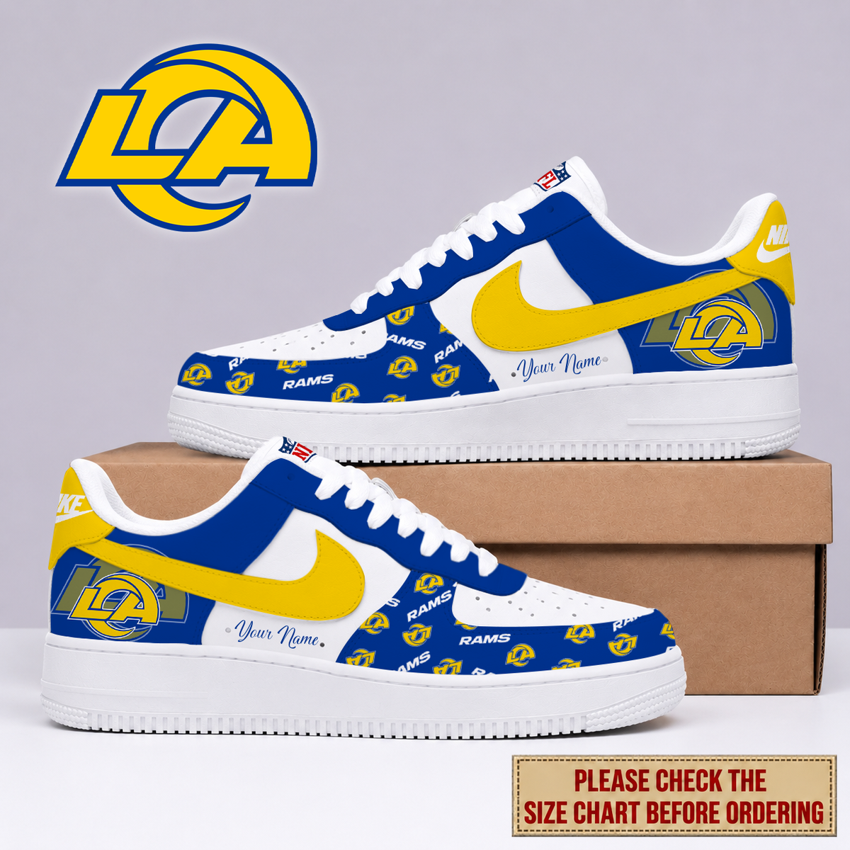 EXCLUSIVE EDITION - NEW CUSTOMIZED NFL22 LAR LOS ANGELES RAMS AF1 SHOES