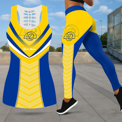 LIMITED EDITION - NEW CUSTOMIZED NFL22 LAR LOS ANGELES RAMS LEGGINGS & HOLLOW TANK TOP SET