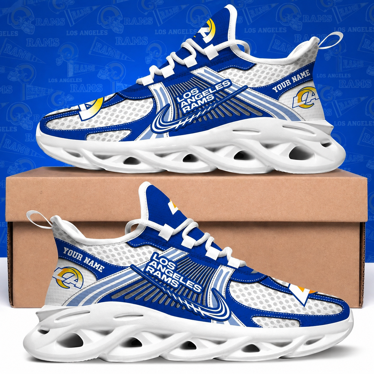SPECIAL EDITION - NEW CUSTOMIZED NFL22 LAR LOS ANGELES RAMS MAX SOUL SHOES