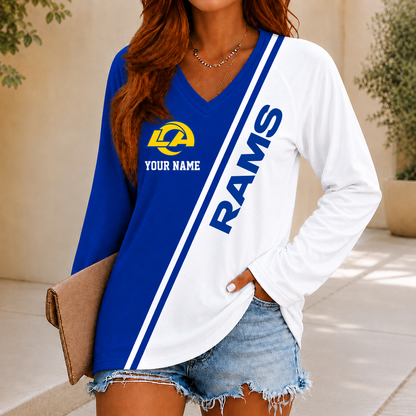 SPECIAL EDITION - NEW CUSTOMIZED NFL22 LAR LOS ANGELES RAMS WOMEN'S V-NECK LONG SLEEVED SHIRT
