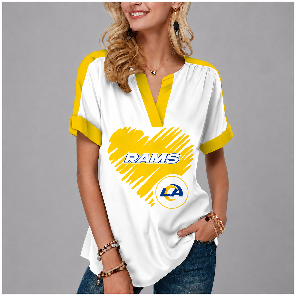 LIMITED EDITION - NEW CUSTOMIZED NFL22 LAR LOS ANGELES RAMS V-NECK FEMALE SHIRT